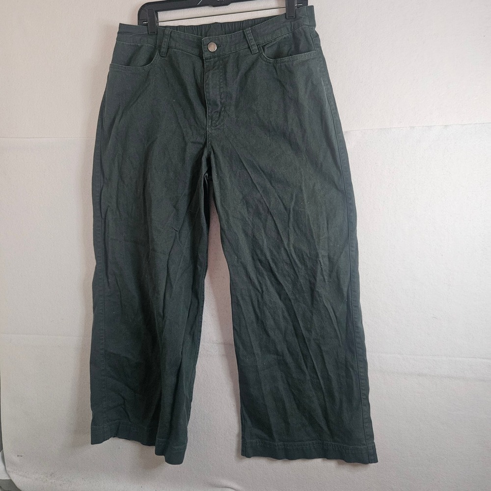 Pact Organic Cotton Wide Leg Cropped Pants Forest Green Size L WB1-W5W